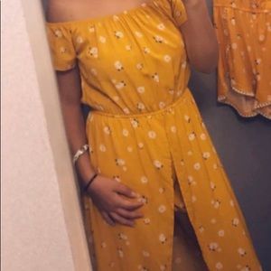 Yellow floral off the shoulder maxi dress